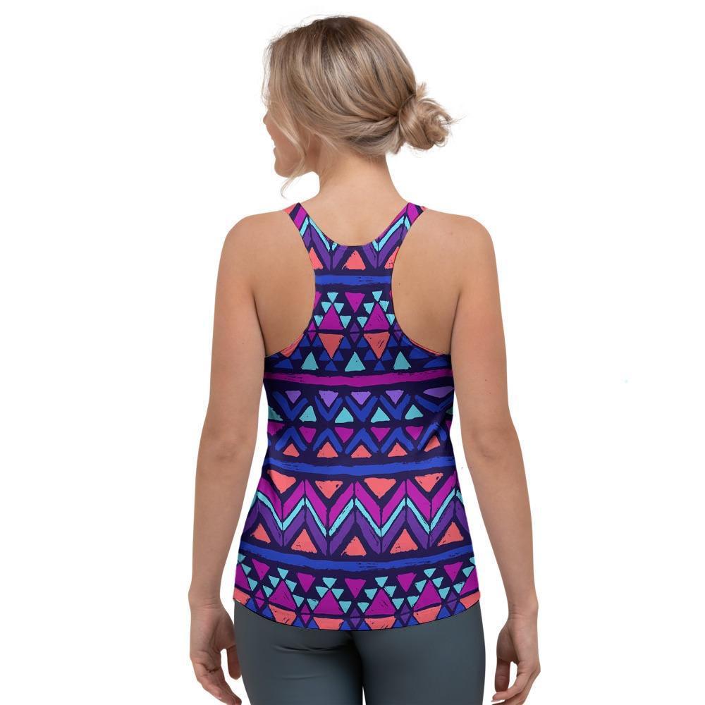 Blue Neon Color Indian Aztec Women's Racerback Tank Top-grizzshop
