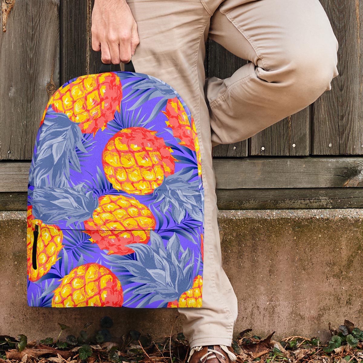 Blue Neon Pineapple Hawaiian Print Backpack-grizzshop