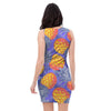 Blue Neon Pineapple Hawaiian Print Bodycon Dress-grizzshop