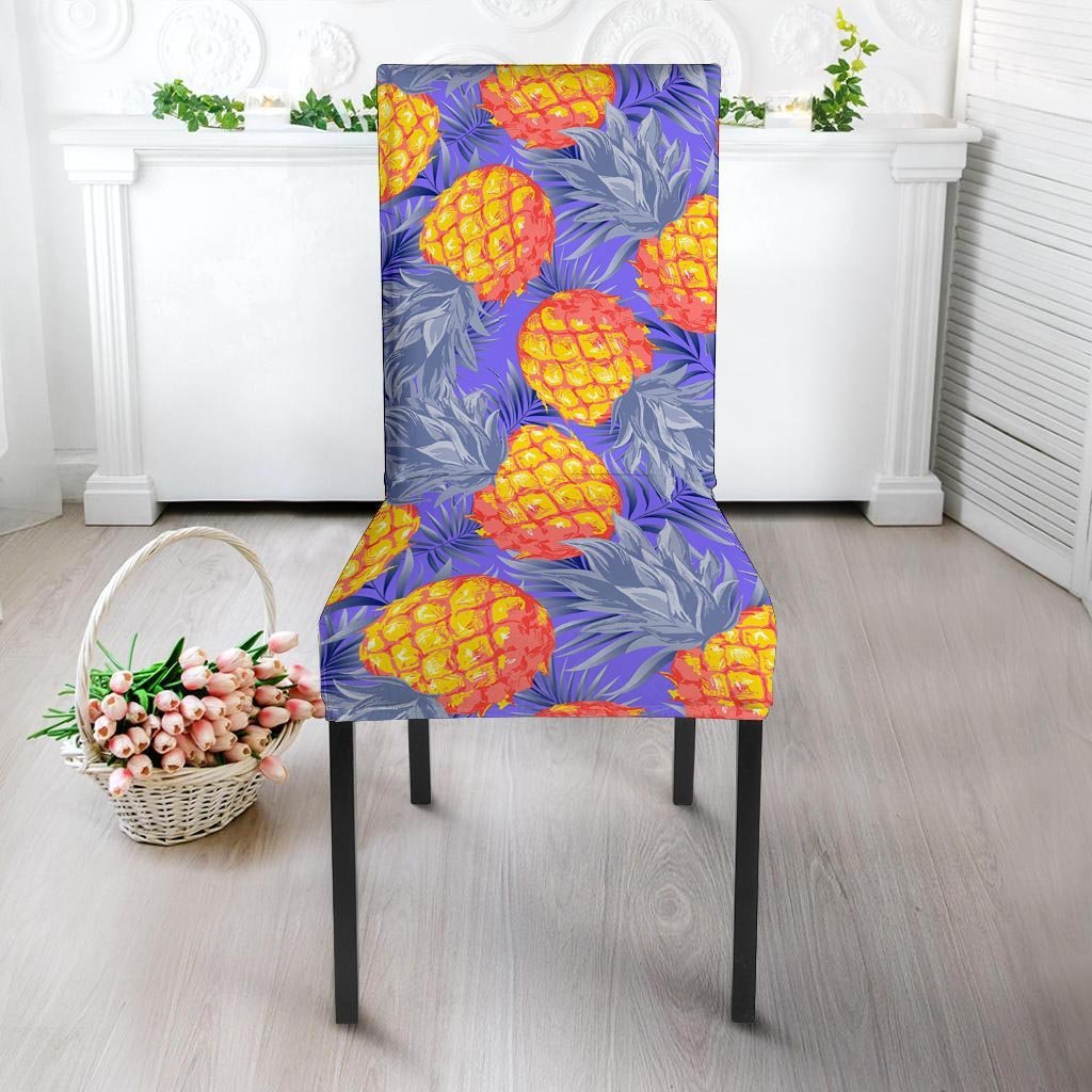 Blue Neon Pineapple Hawaiian Print Chair Cover-grizzshop