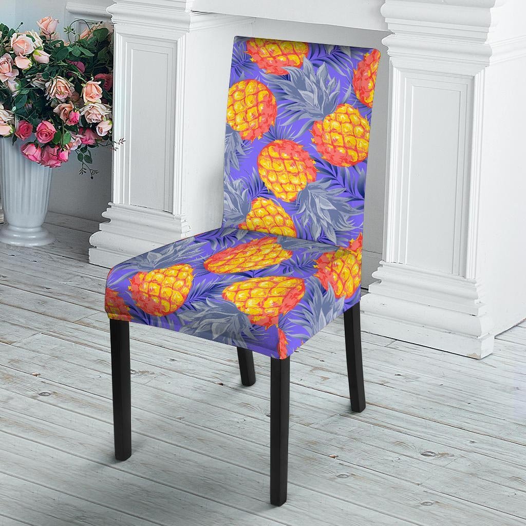 Blue Neon Pineapple Hawaiian Print Chair Cover-grizzshop