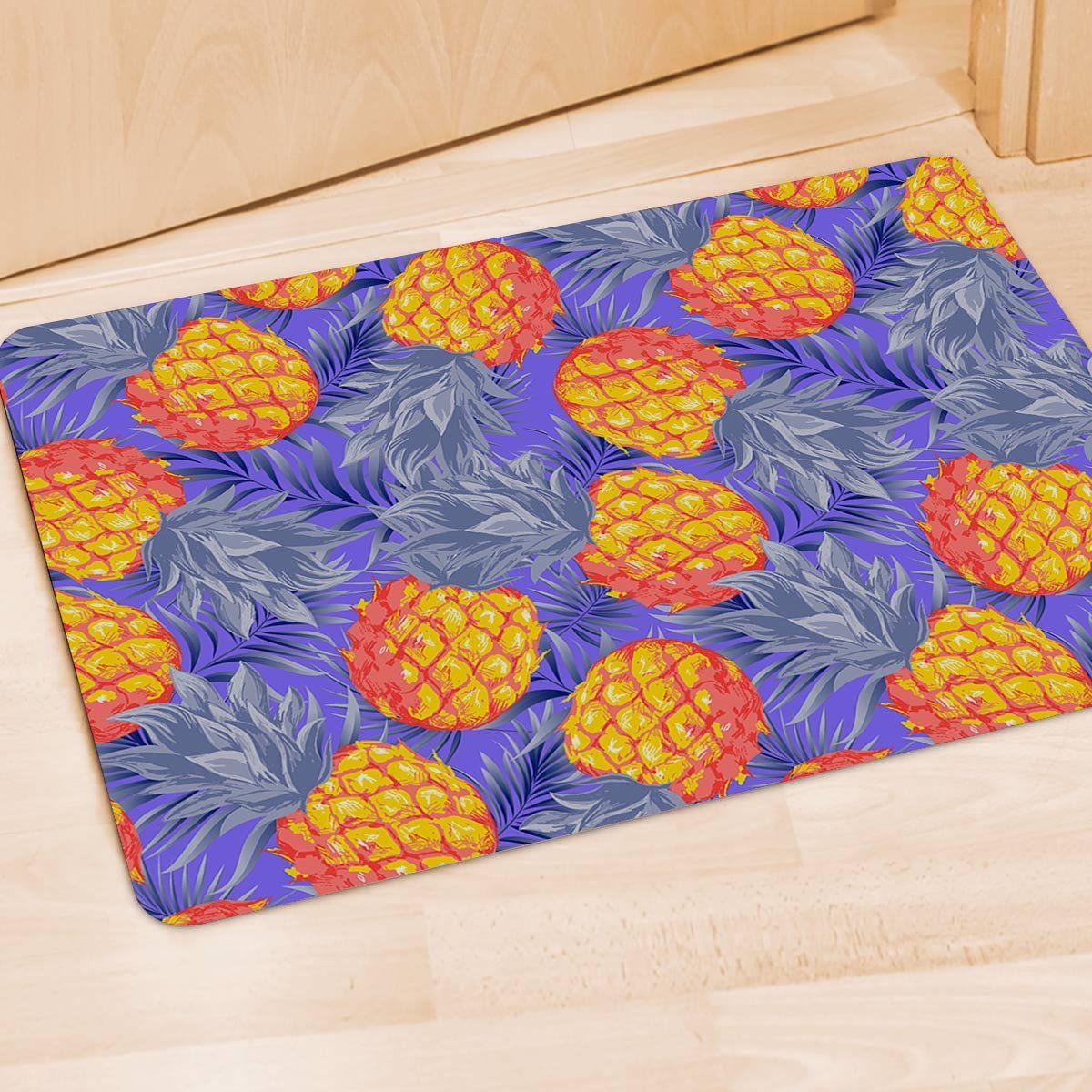 Blue Neon Pineapple Hawaiian Print Door Mat-grizzshop