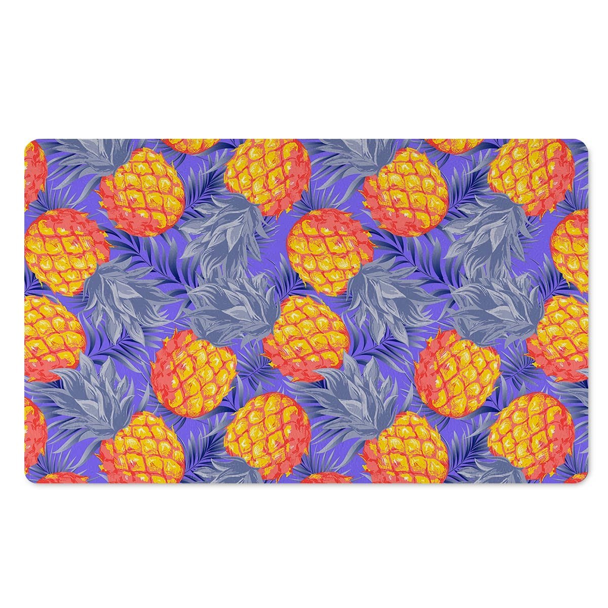 Blue Neon Pineapple Hawaiian Print Door Mat-grizzshop