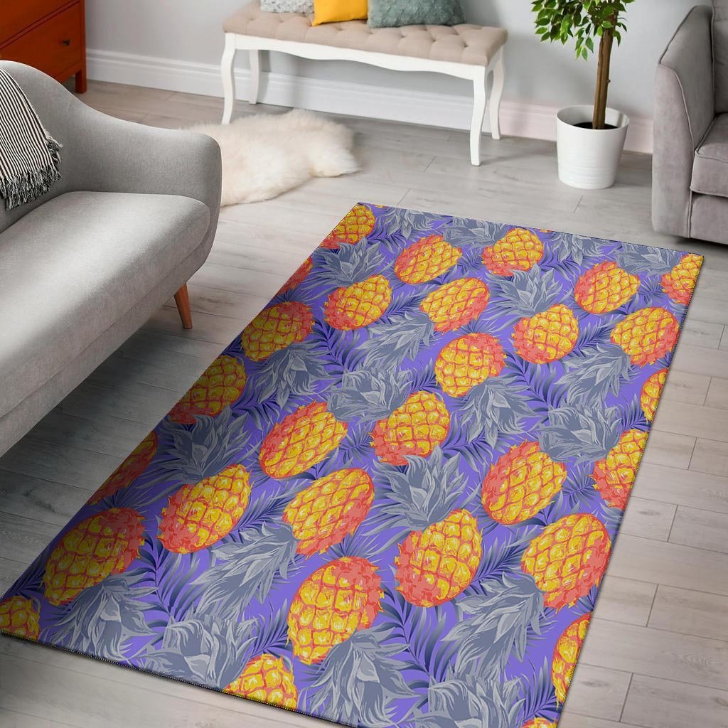 Blue Neon Pineapple Hawaiian Print Floor Mat-grizzshop