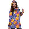 Blue Neon Pineapple Hawaiian Print Hoodie Dress-grizzshop