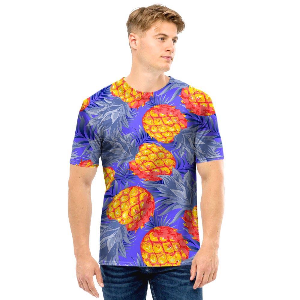 Blue Neon Pineapple Hawaiian Print Men T Shirt-grizzshop