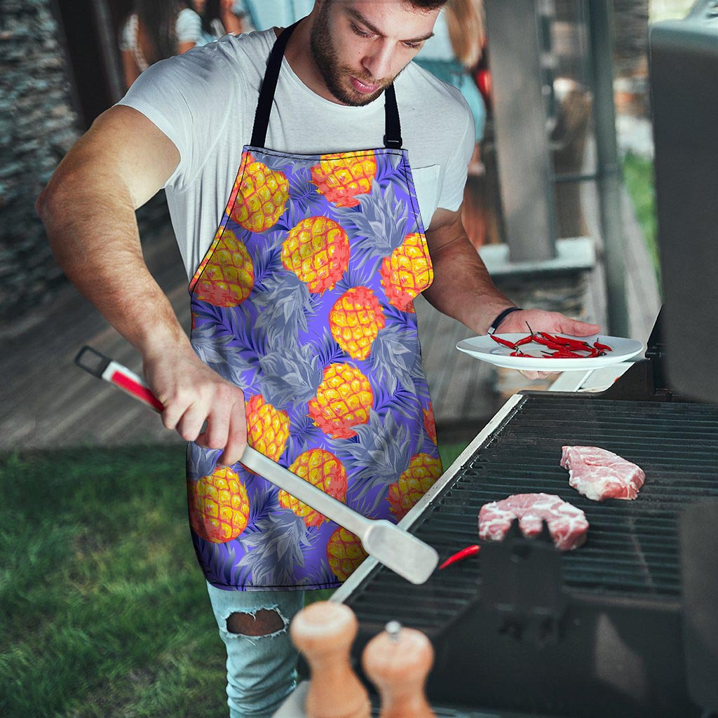 Blue Neon Pineapple Hawaiian Print Men's Apron-grizzshop