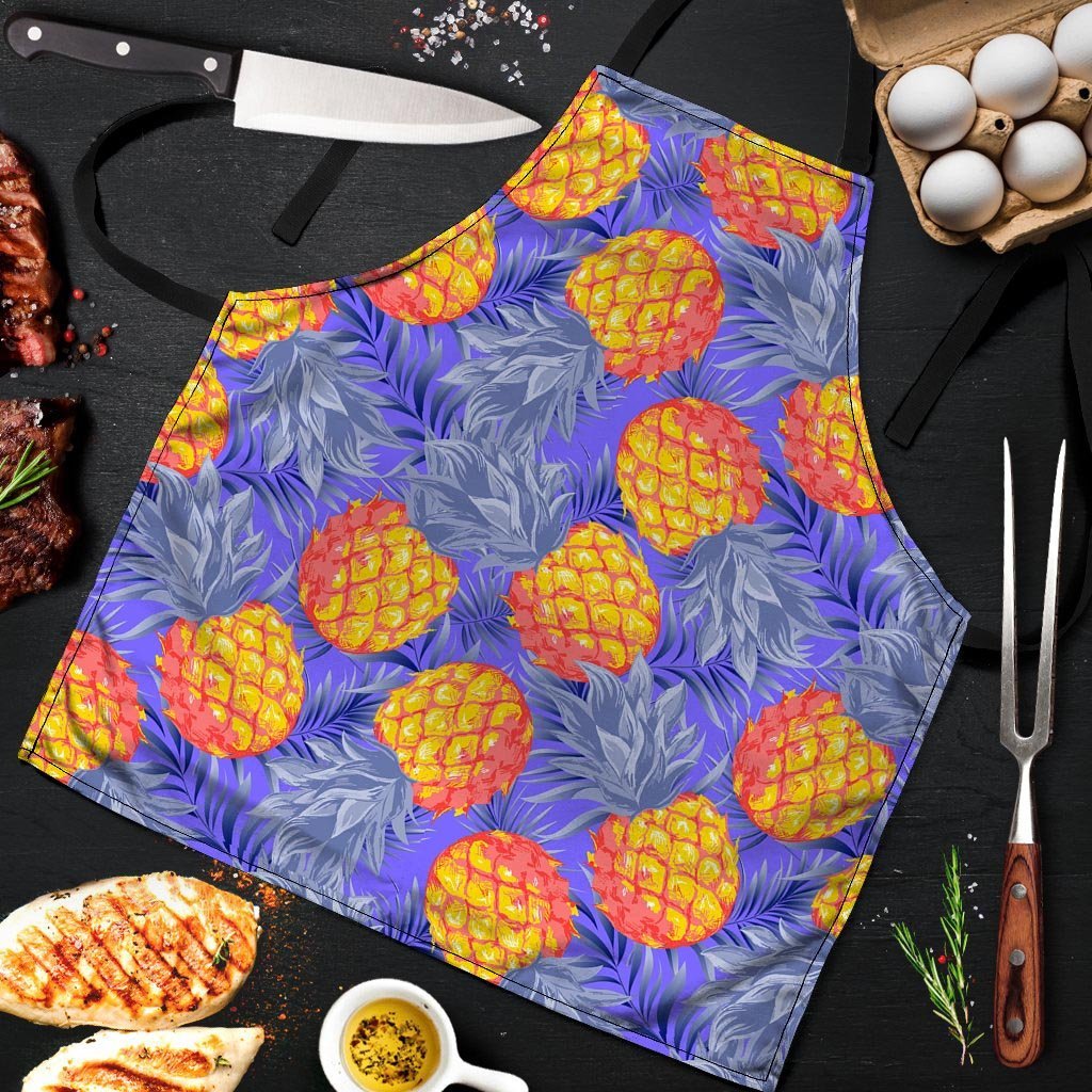 Blue Neon Pineapple Hawaiian Print Men's Apron-grizzshop