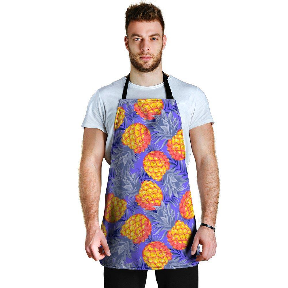 Blue Neon Pineapple Hawaiian Print Men's Apron-grizzshop