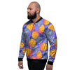 Blue Neon Pineapple Hawaiian Print Men's Bomber Jacket-grizzshop