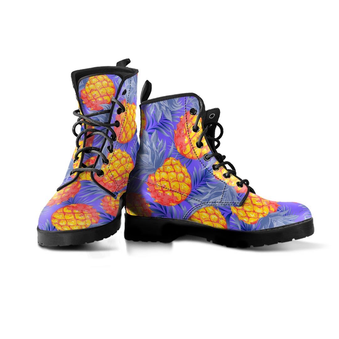 Blue Neon Pineapple Hawaiian Print Men's Boots-grizzshop