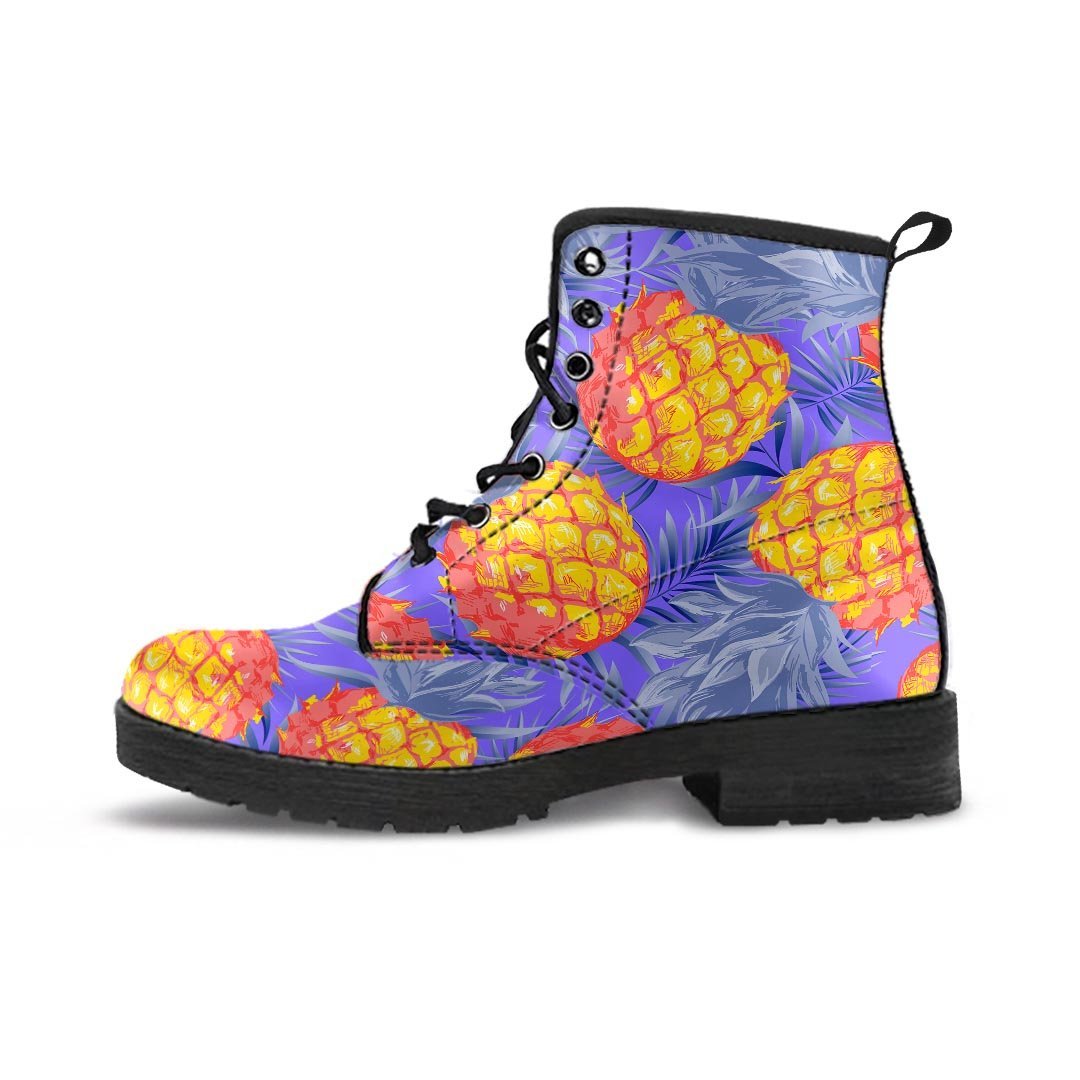 Blue Neon Pineapple Hawaiian Print Men's Boots-grizzshop