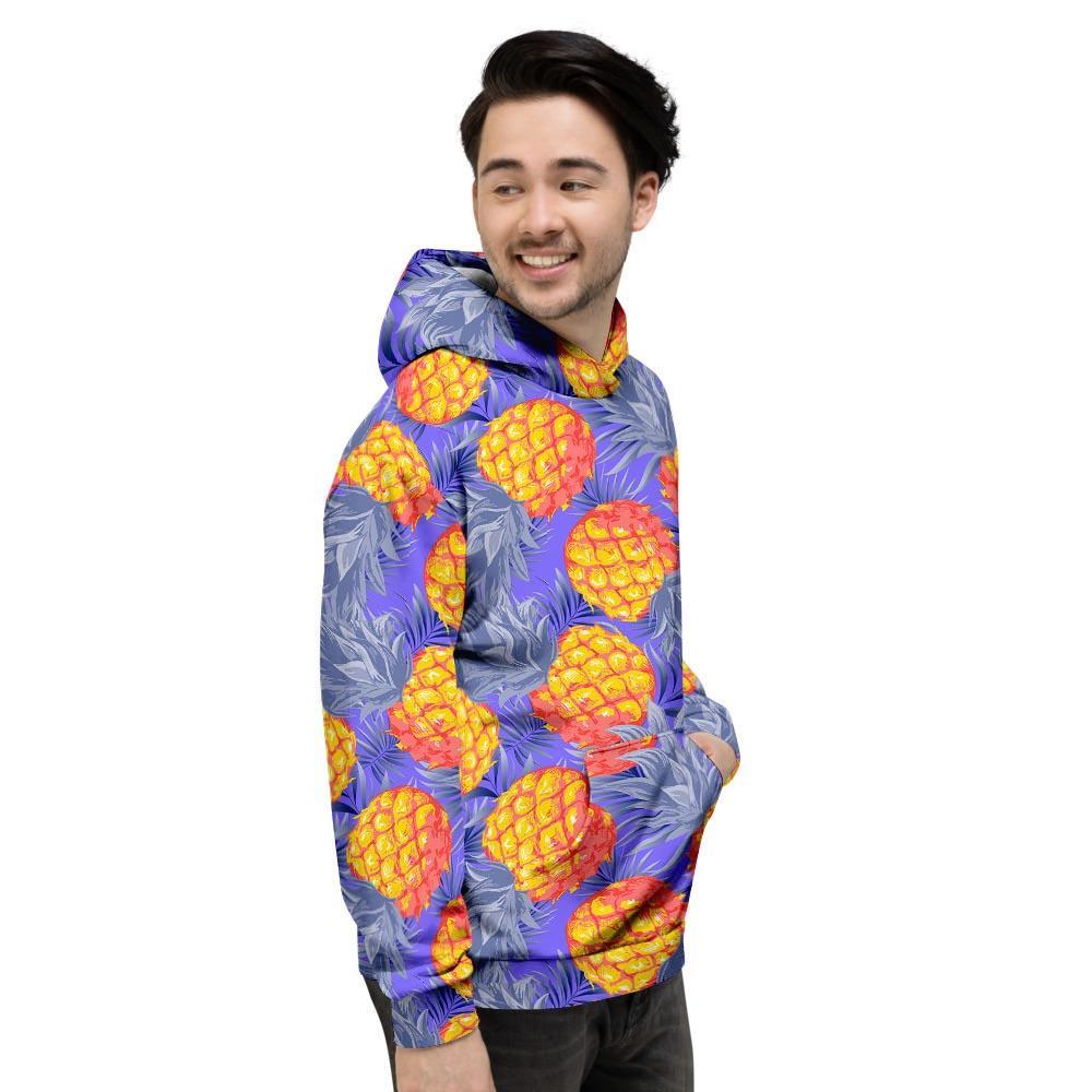 Blue Neon Pineapple Hawaiian Print Men's Hoodie-grizzshop