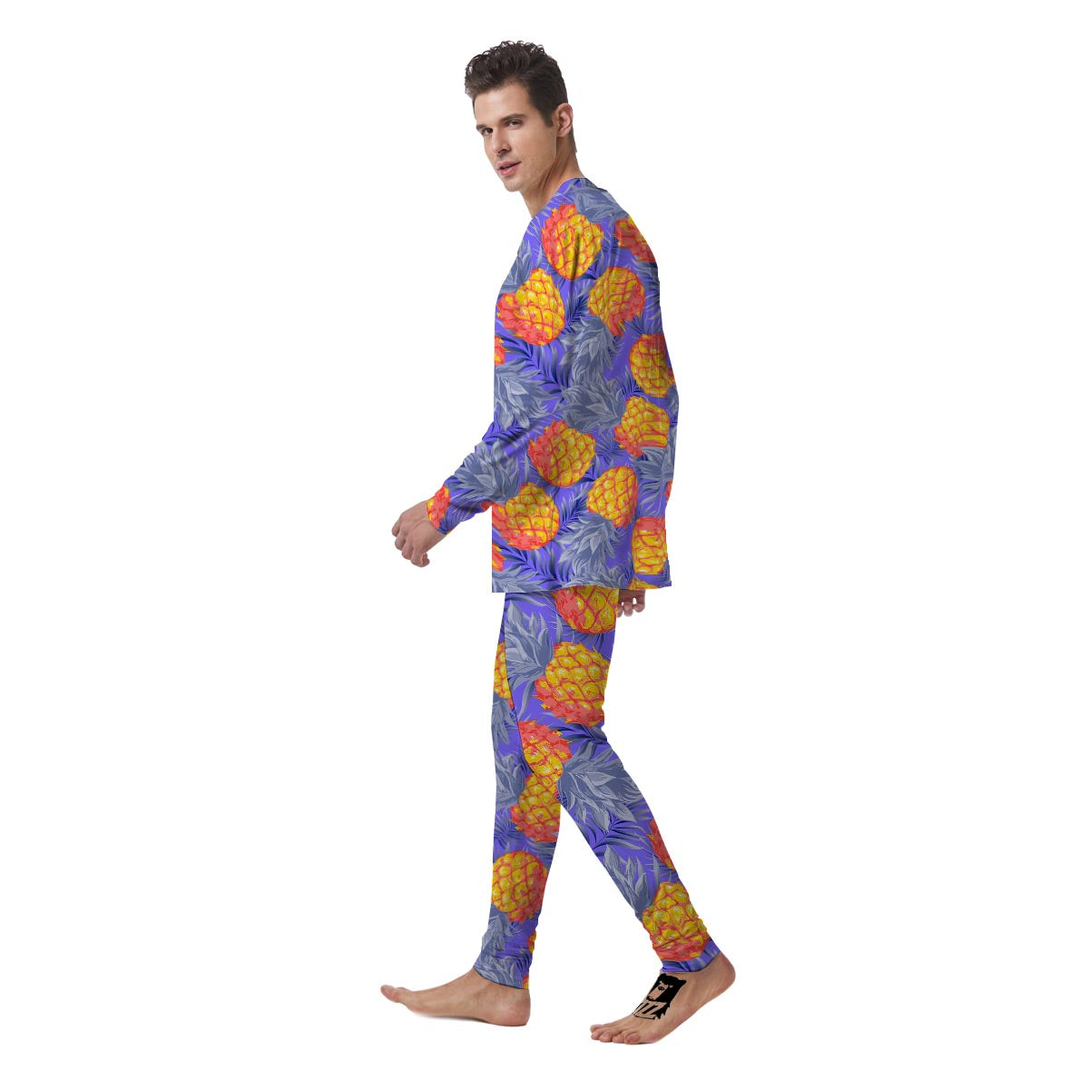 Blue Neon Pineapple Hawaiian Print Men's Pajamas-grizzshop