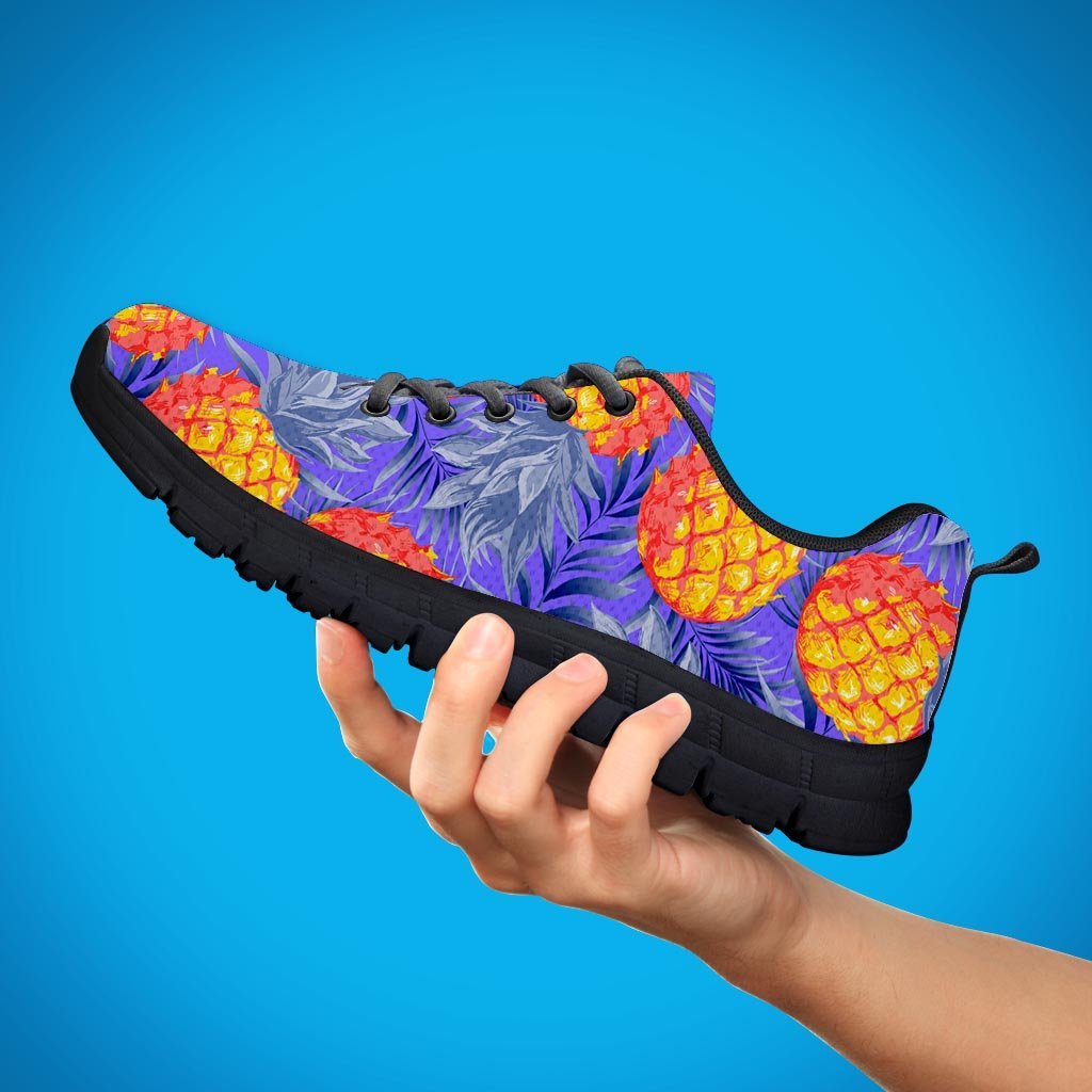 Blue Neon Pineapple Hawaiian Print Men's Sneakers-grizzshop