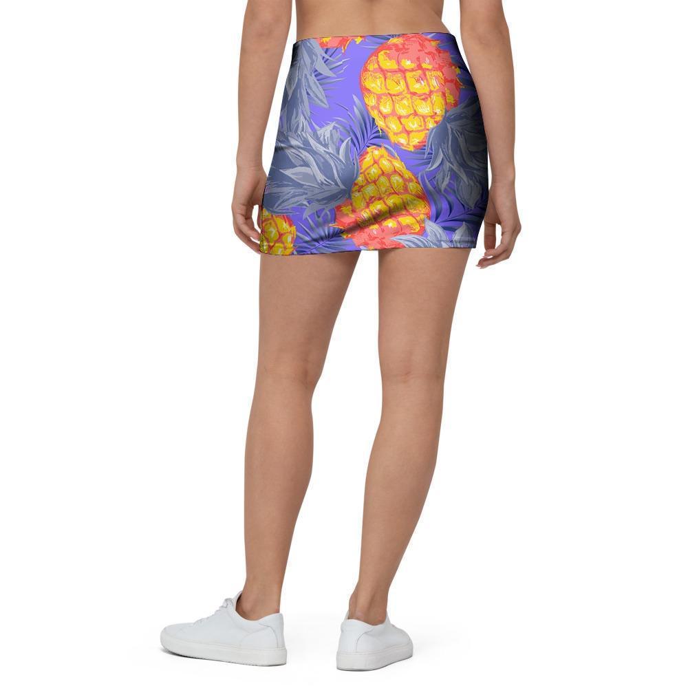 Blue Neon Pineapple Hawaiian Print Mini Skirt-grizzshop