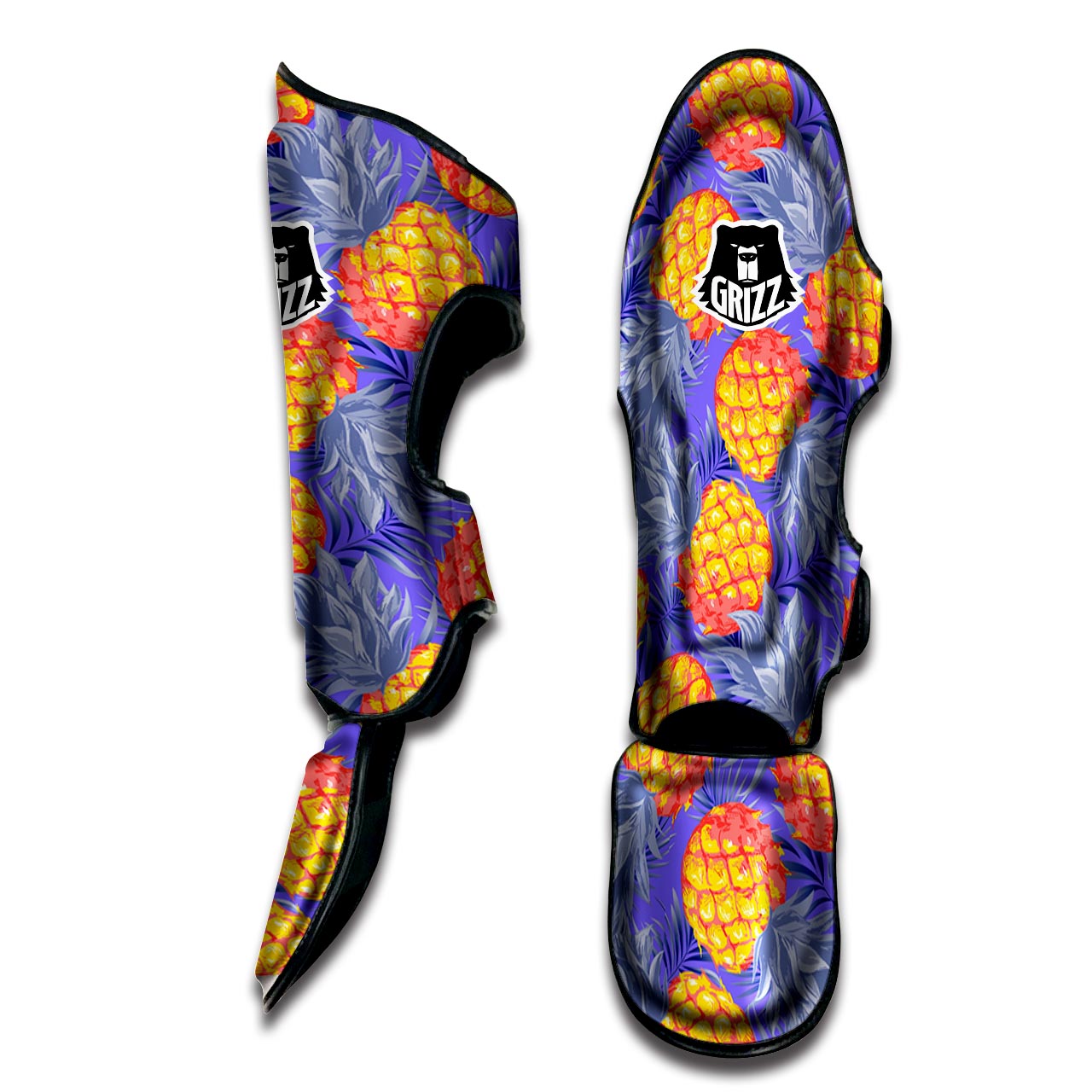 Blue Neon Pineapple Hawaiian Print Muay Thai Shin Guard-grizzshop