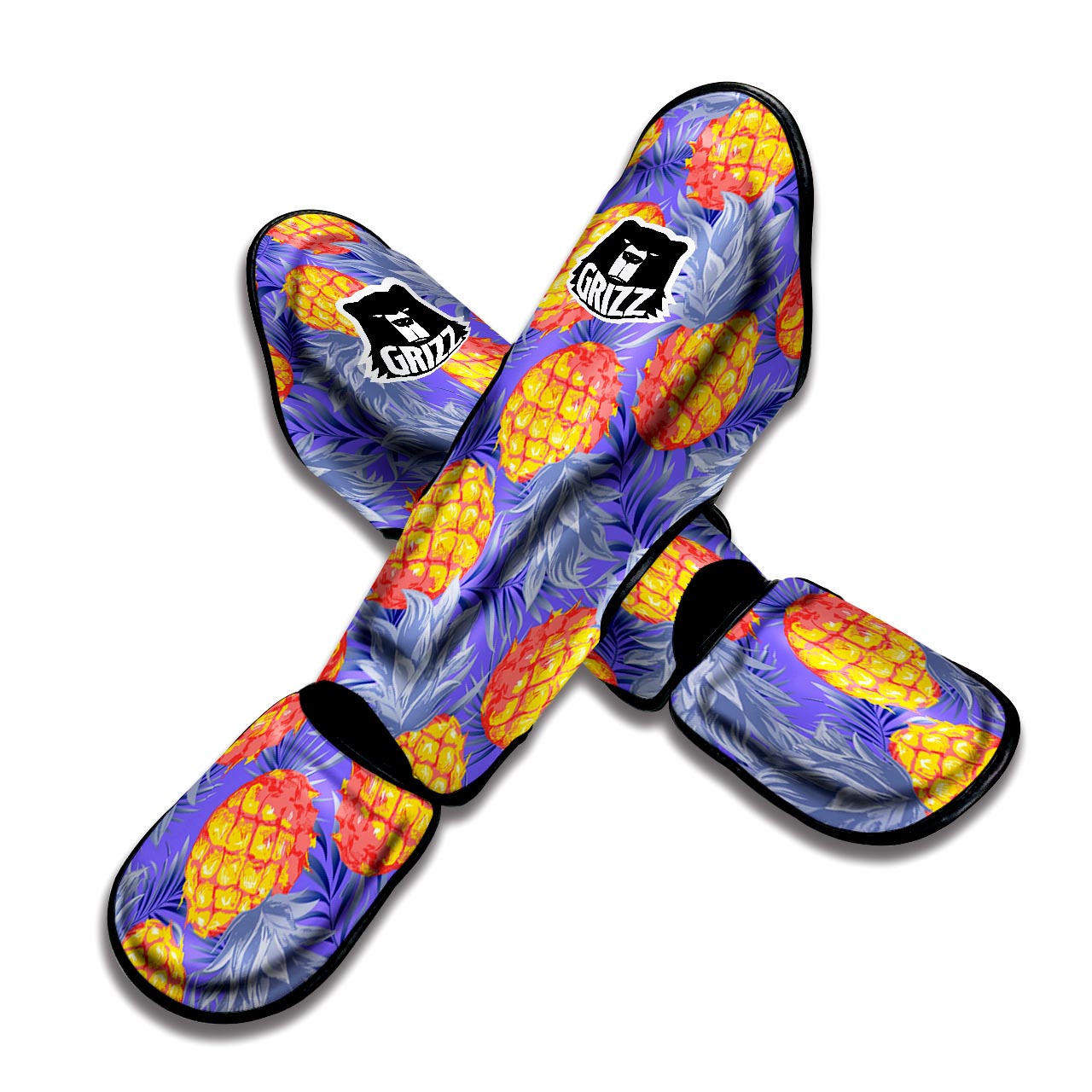 Blue Neon Pineapple Hawaiian Print Muay Thai Shin Guard-grizzshop