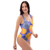 Blue Neon Pineapple Hawaiian Print One Piece Swimsuite-grizzshop