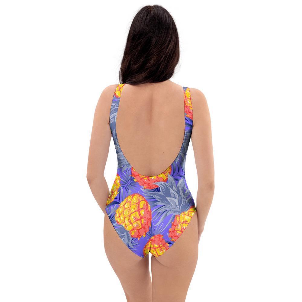 Blue Neon Pineapple Hawaiian Print One Piece Swimsuite-grizzshop