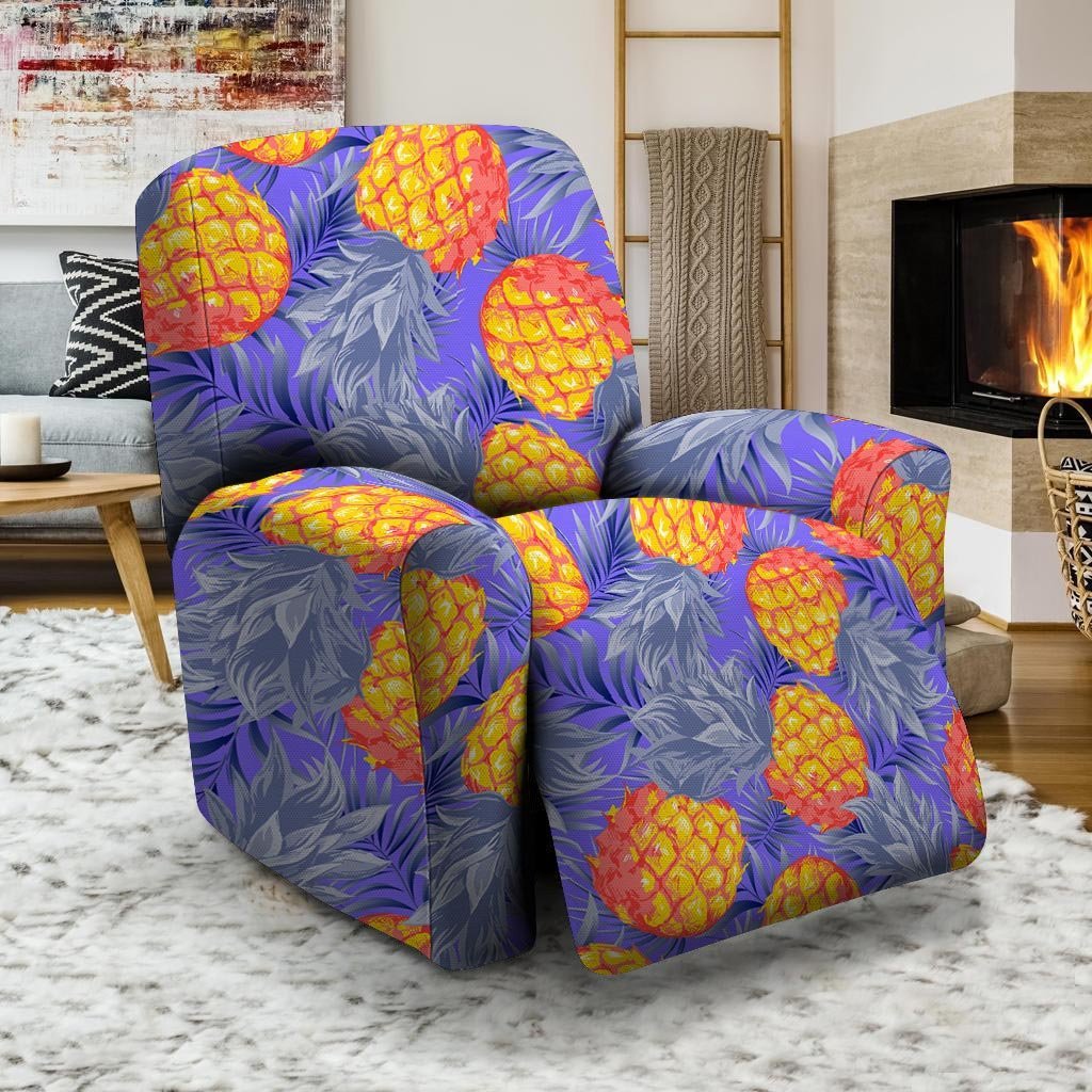 Blue Neon Pineapple Hawaiian Print Recliner Cover-grizzshop