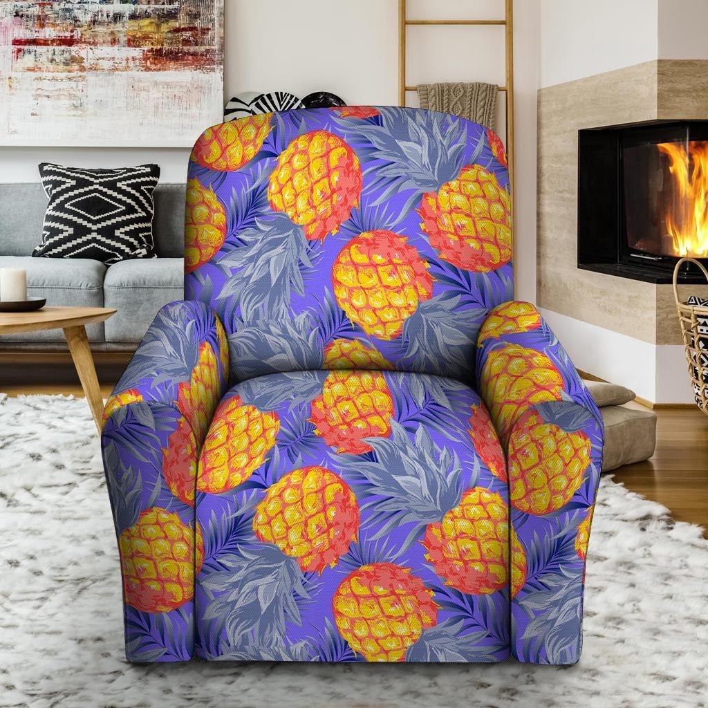 Blue Neon Pineapple Hawaiian Print Recliner Cover-grizzshop