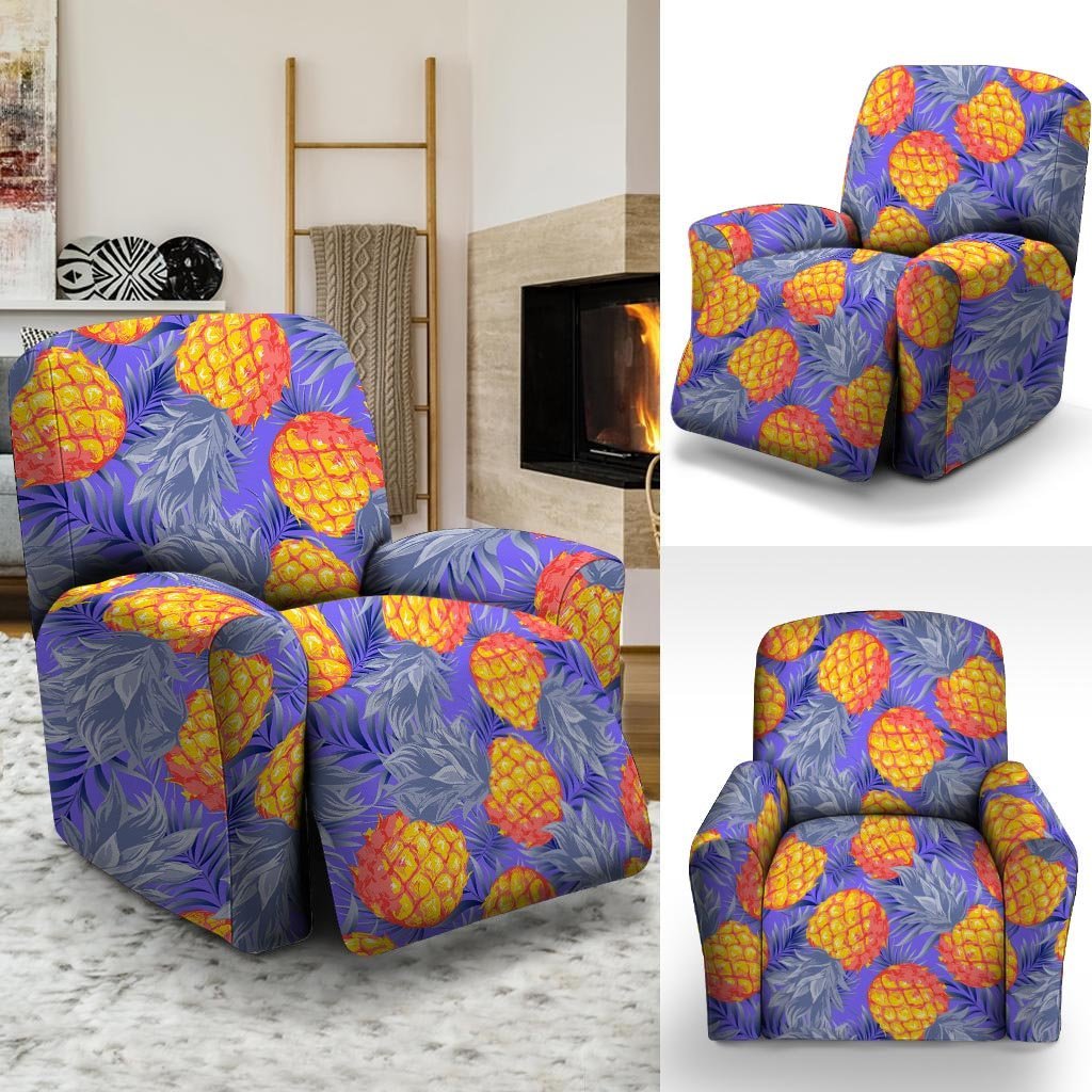 Blue Neon Pineapple Hawaiian Print Recliner Cover-grizzshop