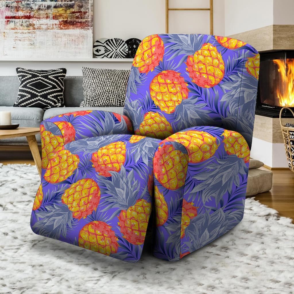 Blue Neon Pineapple Hawaiian Print Recliner Cover-grizzshop