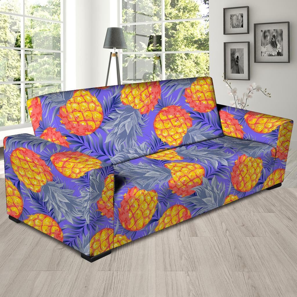 Blue Neon Pineapple Hawaiian Print Sofa Cover-grizzshop