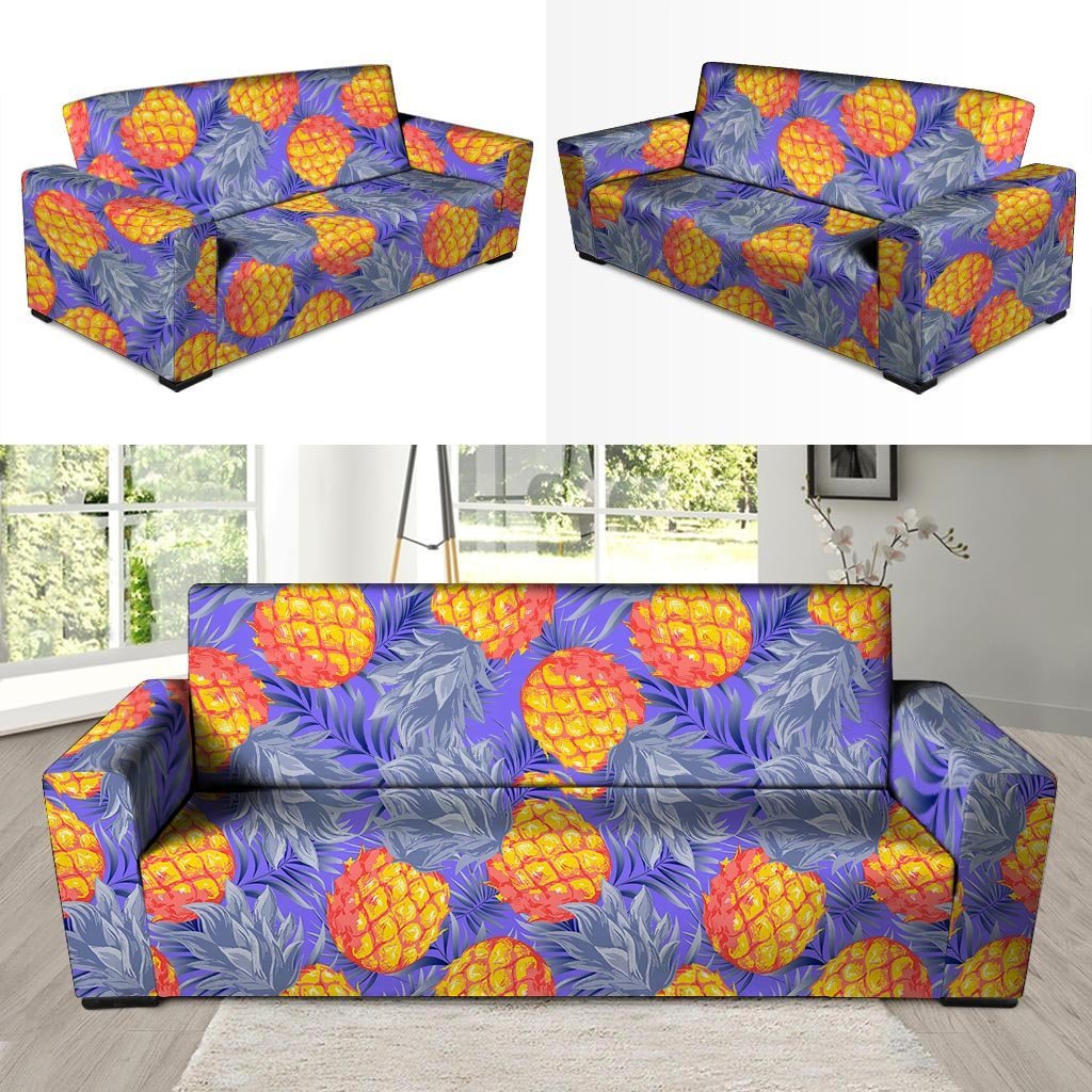 Blue Neon Pineapple Hawaiian Print Sofa Cover-grizzshop