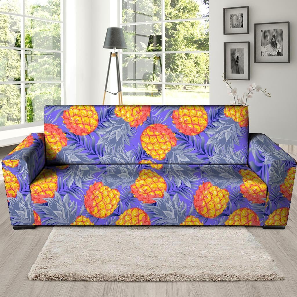 Blue Neon Pineapple Hawaiian Print Sofa Cover-grizzshop