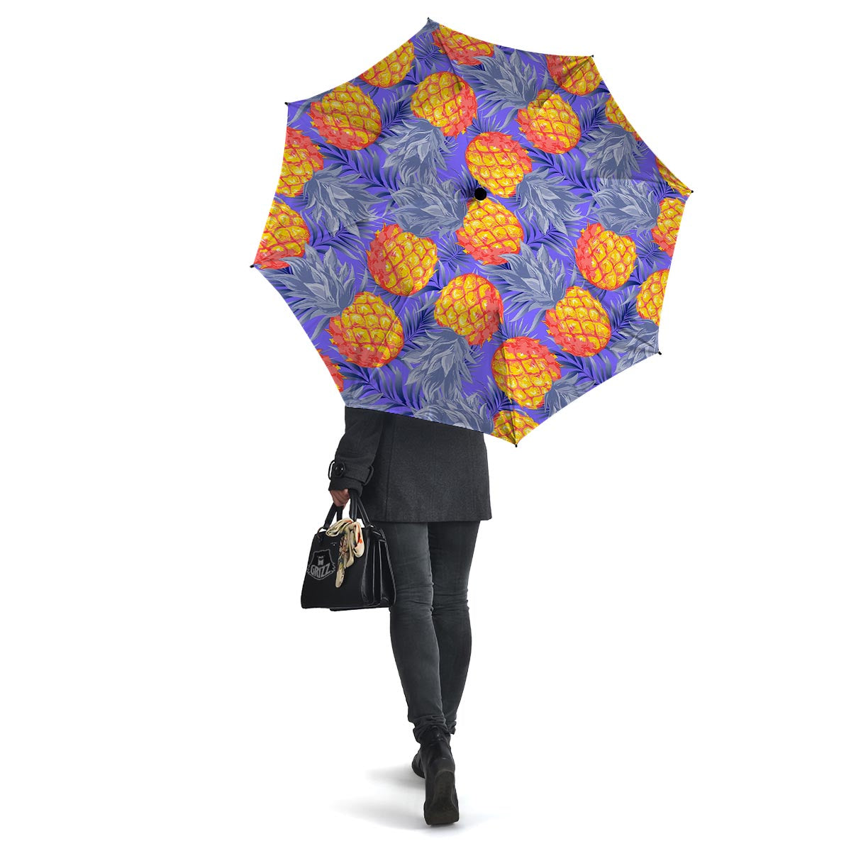 Blue Neon Pineapple Hawaiian Print Umbrella-grizzshop