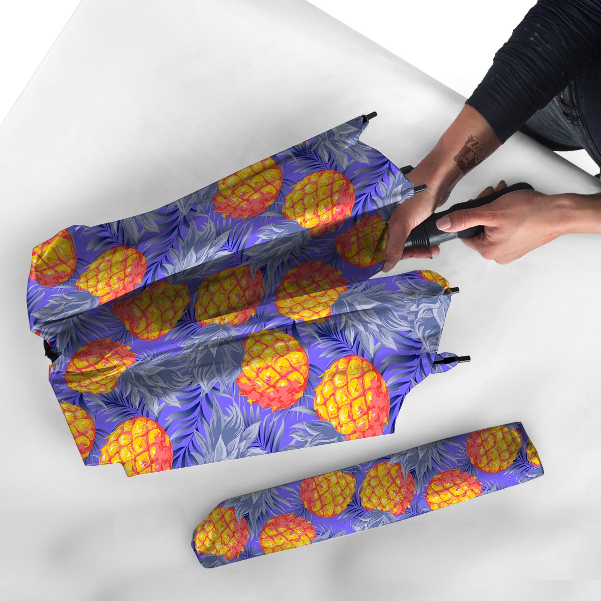 Blue Neon Pineapple Hawaiian Print Umbrella-grizzshop