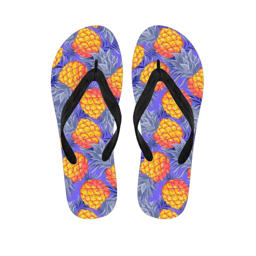 Blue Neon Pineapple Hawaiian Print Women's Flip Flops-grizzshop
