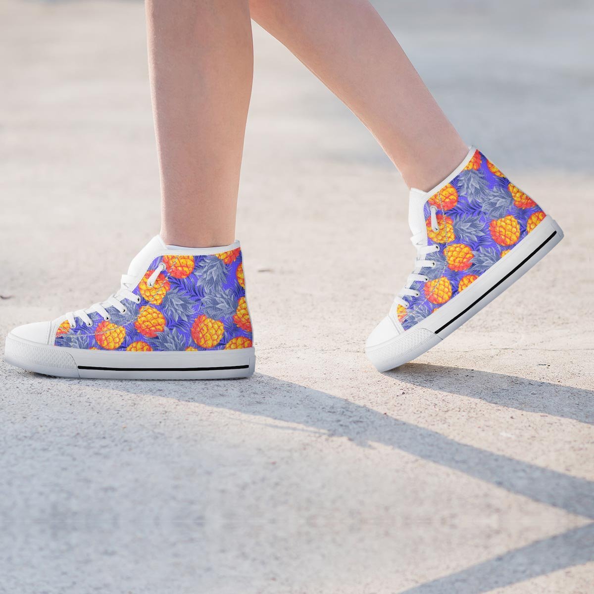 Blue Neon Pineapple Hawaiian Print Women's High Top Shoes-grizzshop