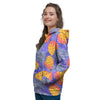 Blue Neon Pineapple Hawaiian Print Women's Hoodie-grizzshop