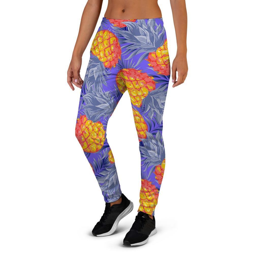 Blue Neon Pineapple Hawaiian Print Women's Joggers-grizzshop