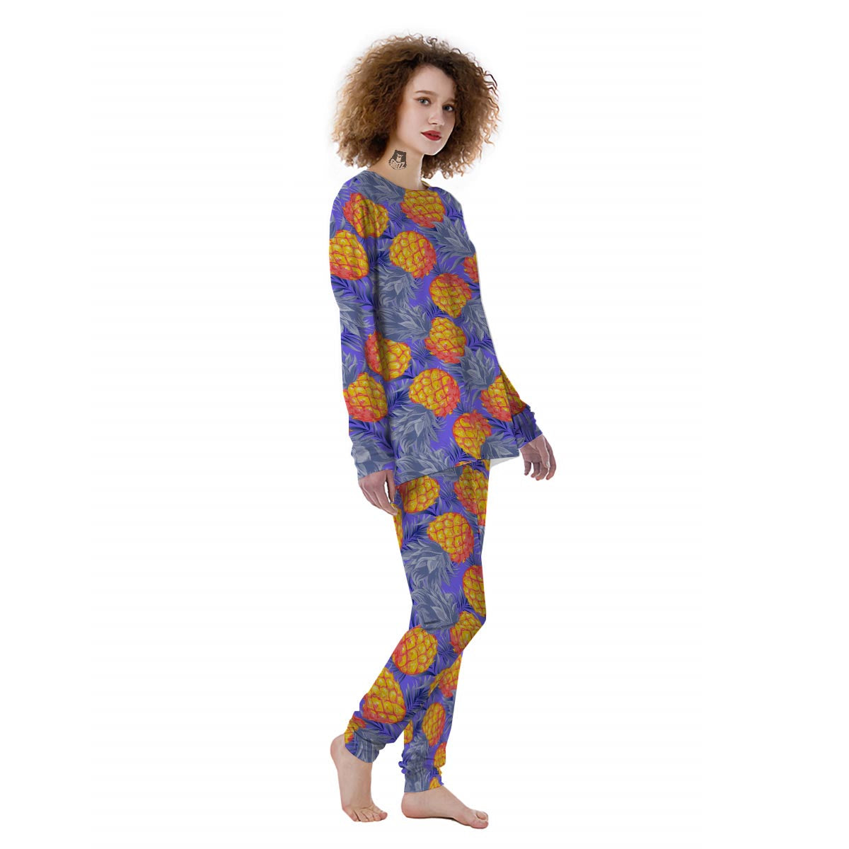 Blue Neon Pineapple Hawaiian Print Women's Pajamas-grizzshop