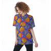 Blue Neon Pineapple Hawaiian Print Women's Short Sleeve Shirts-grizzshop