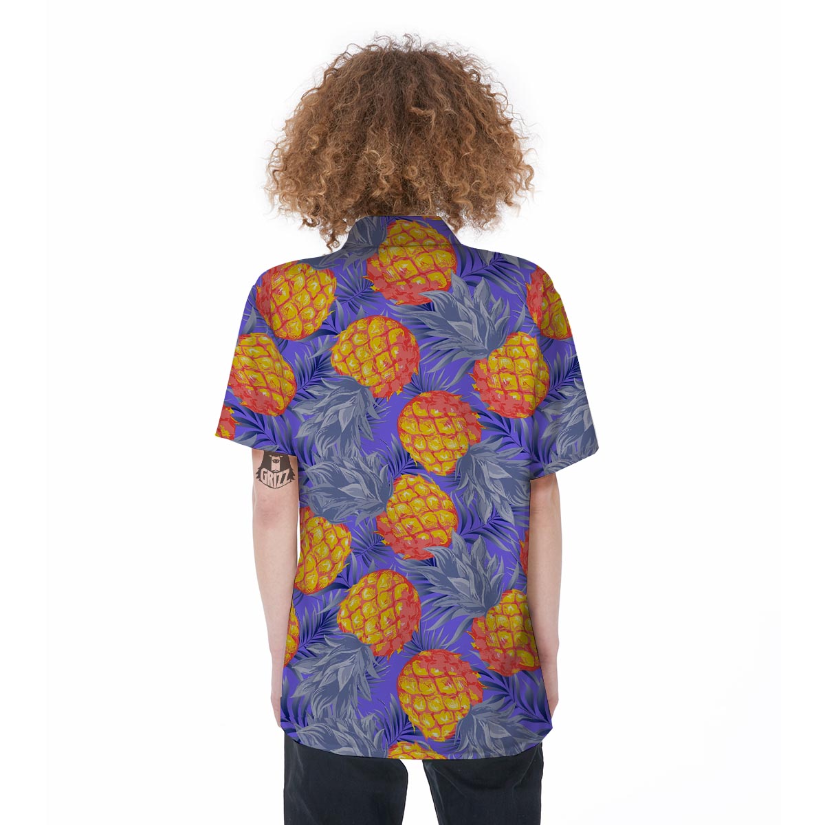 Blue Neon Pineapple Hawaiian Print Women's Short Sleeve Shirts-grizzshop