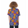 Blue Neon Pineapple Hawaiian Print Women's Short Sleeve Shirts-grizzshop