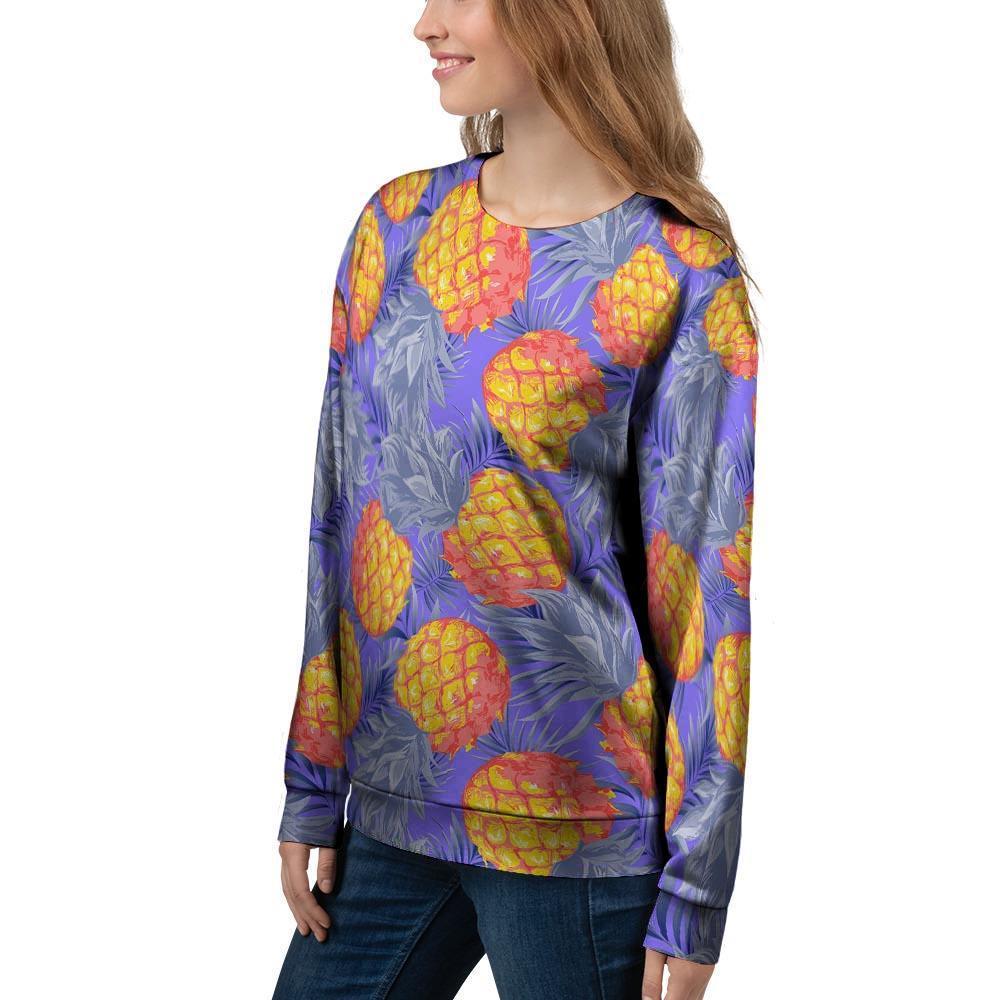 Blue Neon Pineapple Hawaiian Print Women's Sweatshirt-grizzshop