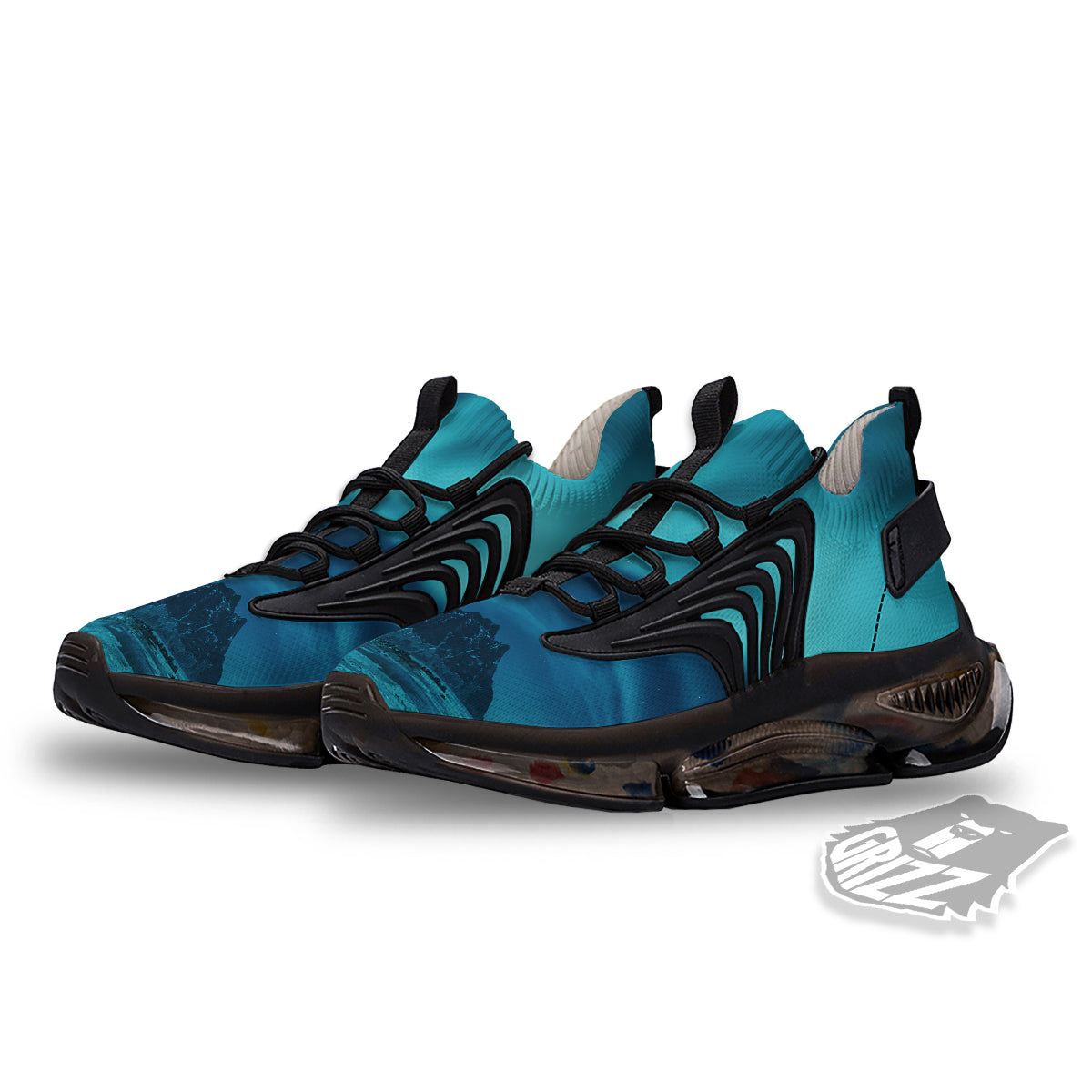 Blue Northern Lights And Mountain Print Black Gym Shoes-grizzshop