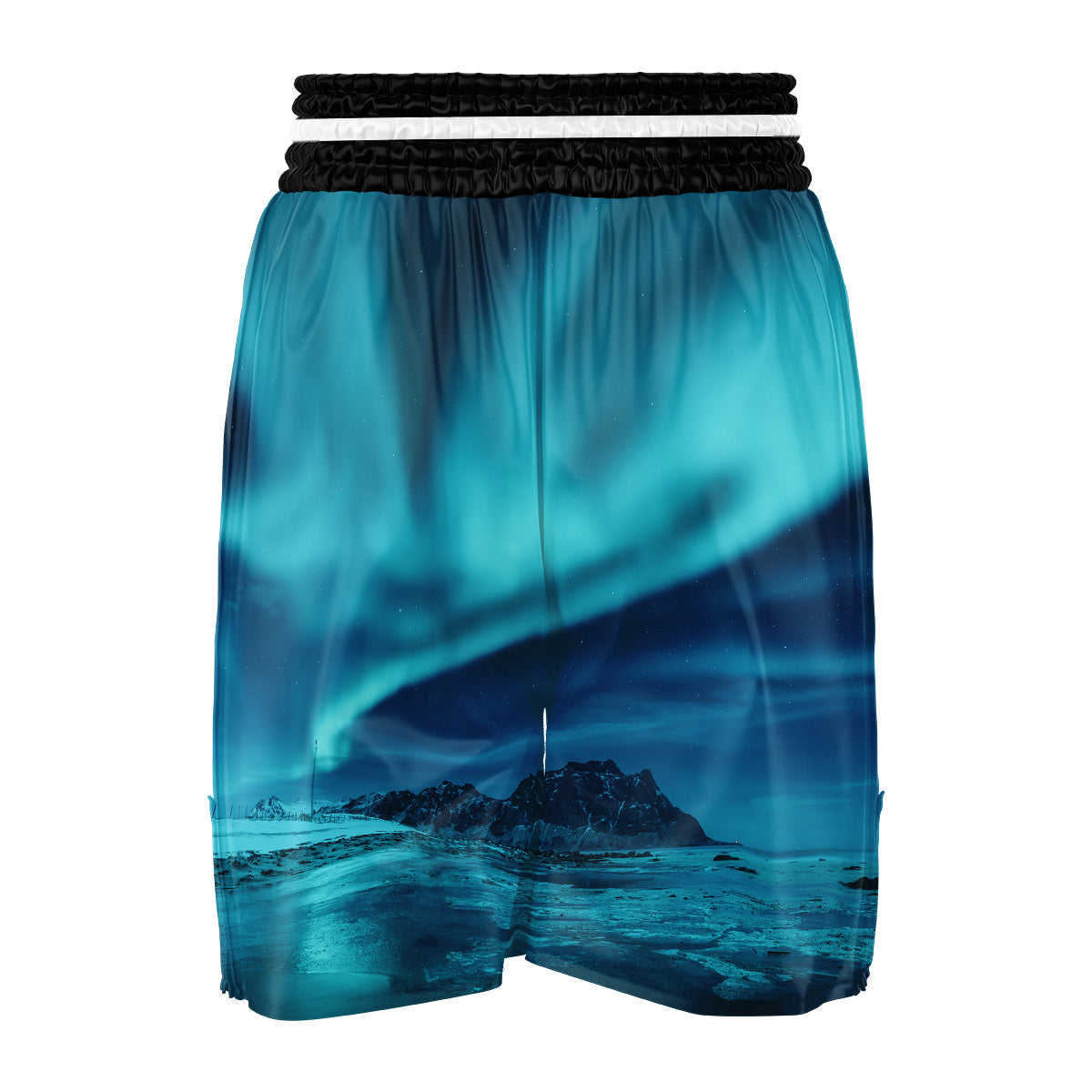 Blue Northern Lights And Mountain Print Boxing Shorts-grizzshop