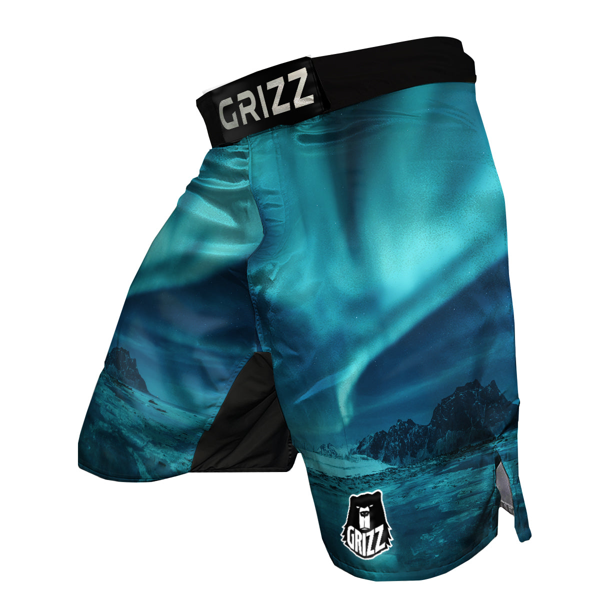 Blue Northern Lights And Mountain Print MMA Shorts-grizzshop