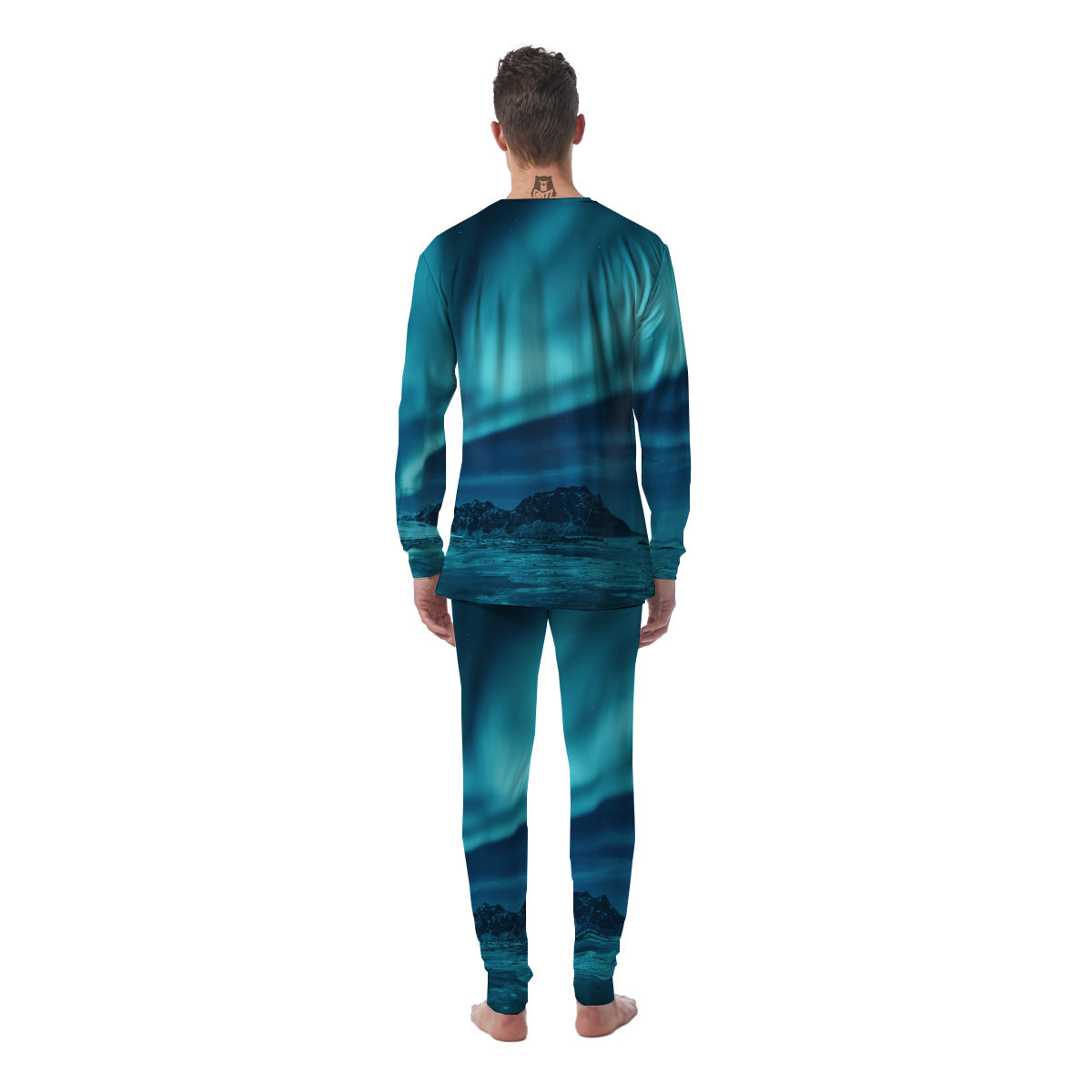 Blue Northern Lights And Mountain Print Men's Pajamas-grizzshop