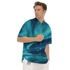 Blue Northern Lights And Mountain Print Men's Short Sleeve Shirts-grizzshop