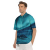 Blue Northern Lights And Mountain Print Men's Short Sleeve Shirts-grizzshop