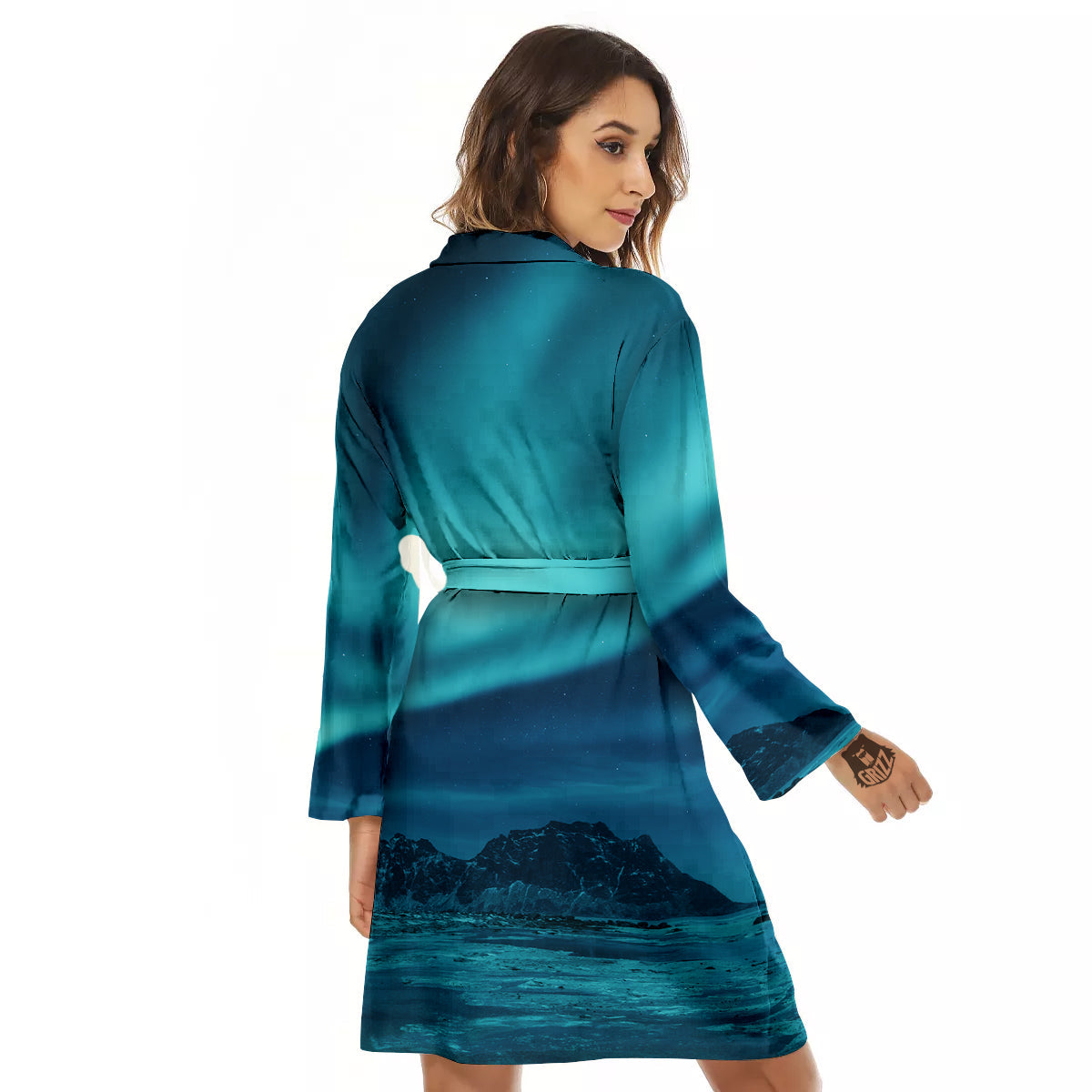 Blue Northern Lights And Mountain Print Women's Robe-grizzshop