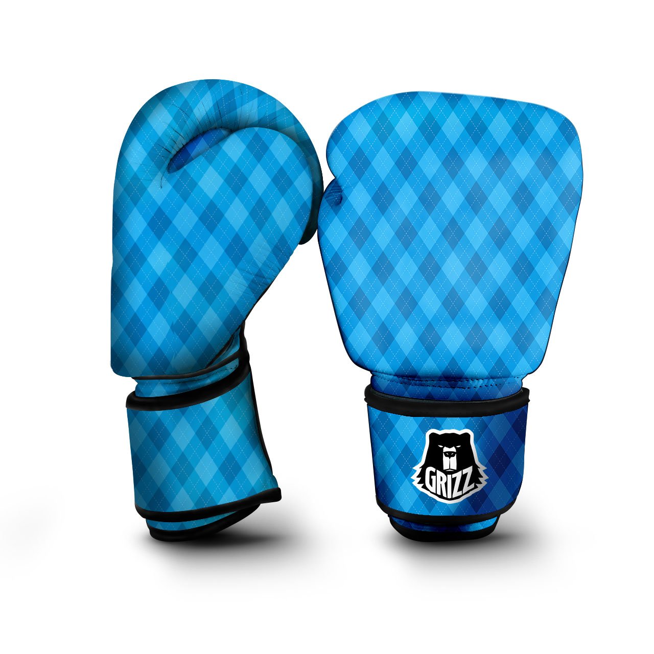 Blue Ocean Argyle Print Pattern Boxing Gloves-grizzshop